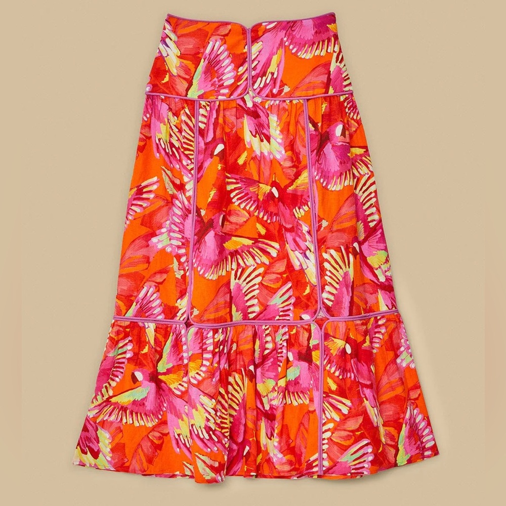 FARM RIO Orange Flying Birds Lenzing™ Ecovero™ Euroflax™ Skirt - Picture 5 of 5